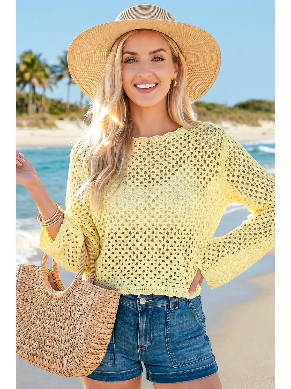 Scalloped Trim Hollow Out Top
