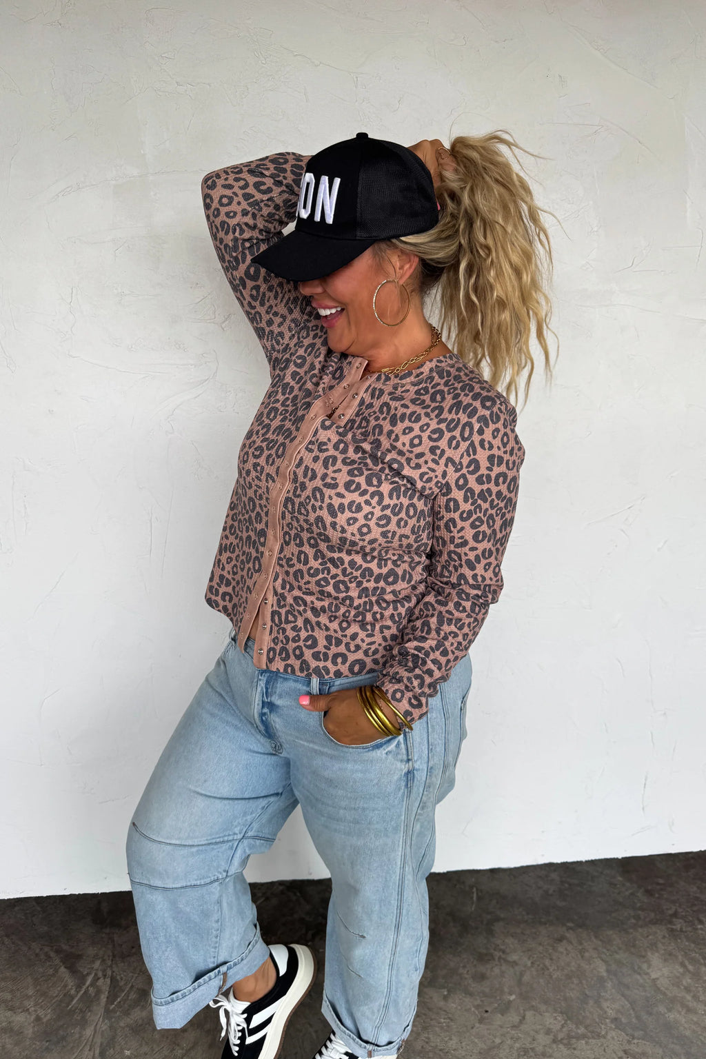 Kori Snap Cheetah Waffle Top