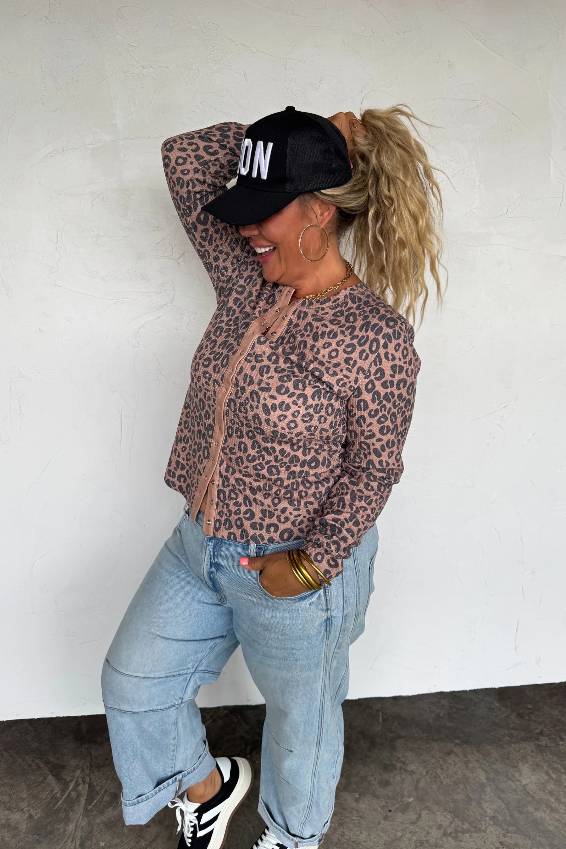 Kori Snap Cheetah Waffle Top