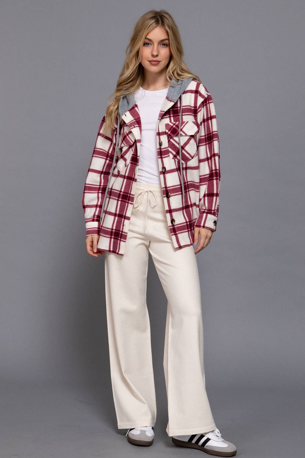 Plaid Button Down with Hoodie Fleece Jacket
