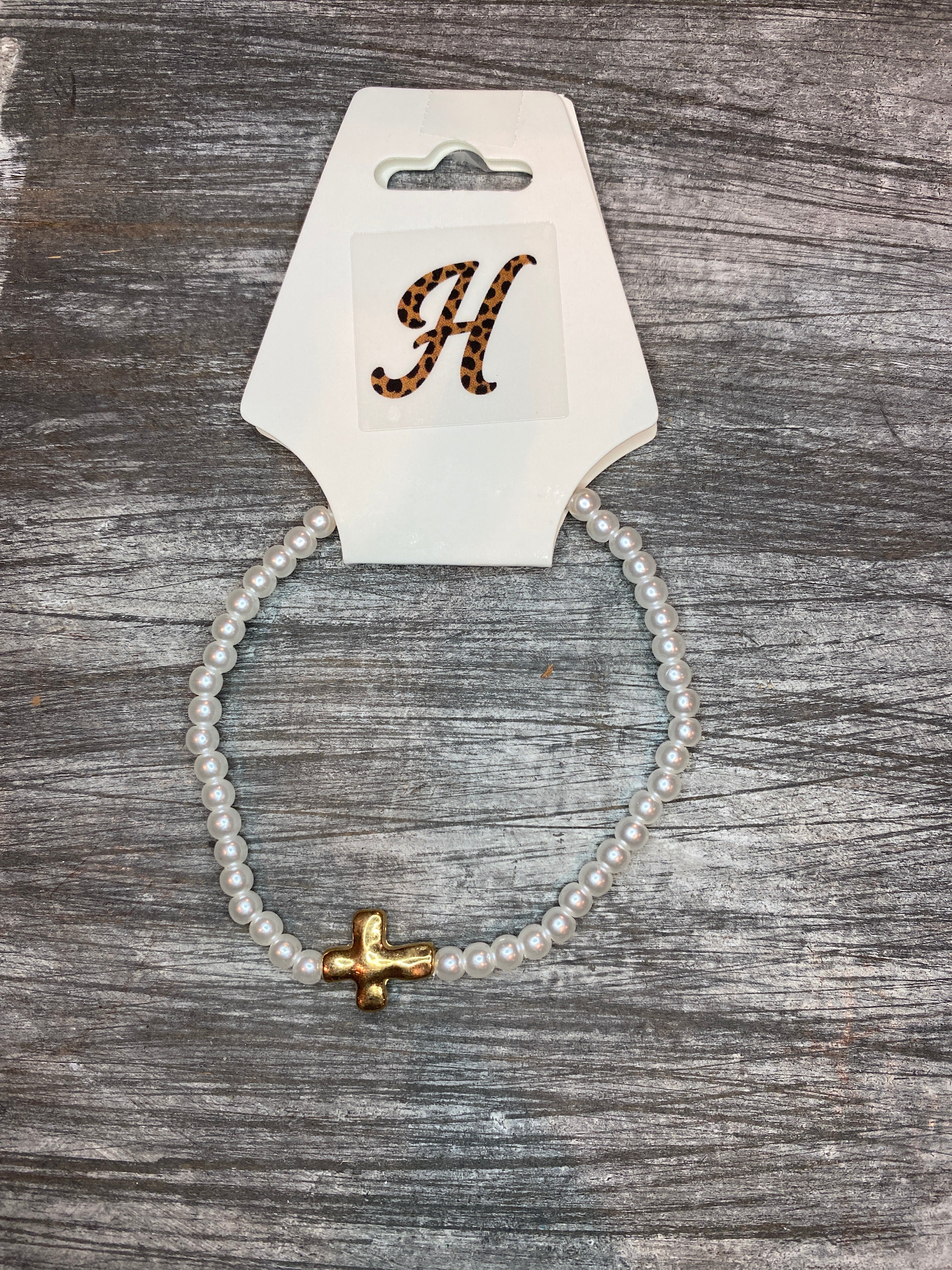 Cross Beaded Bracelet in White