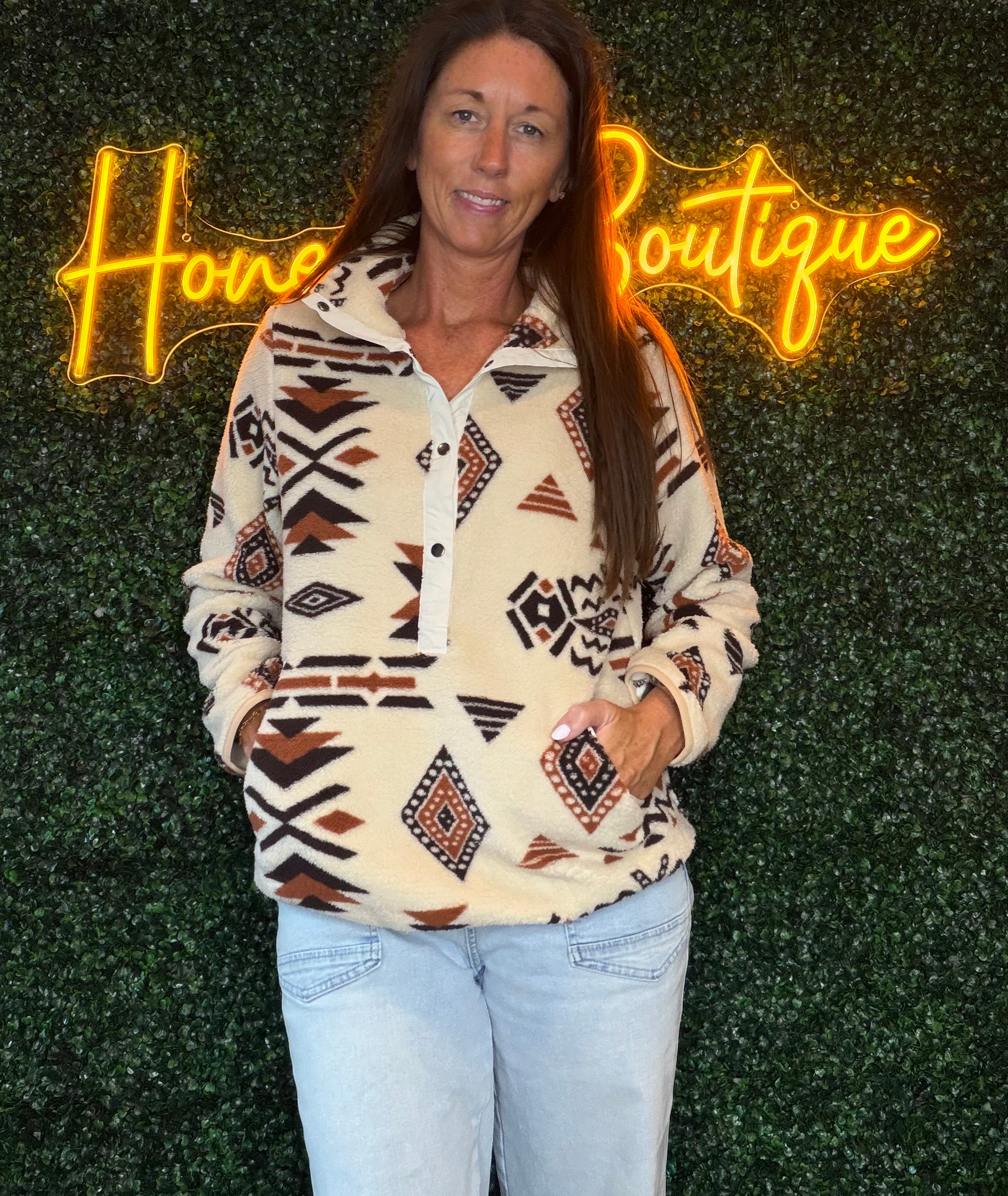 Aztec Print Sherpa Half Zip Sweatshirt