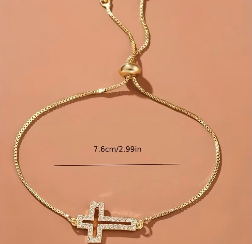 Rhinestone Cross Bracelet in Gold