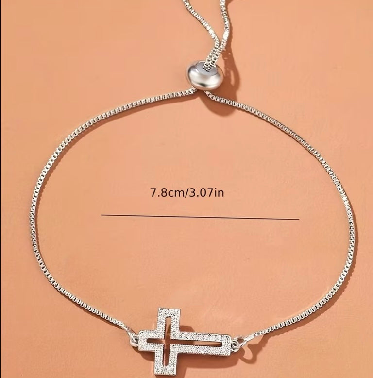 Rhinestone Cross Bracelet in Silver