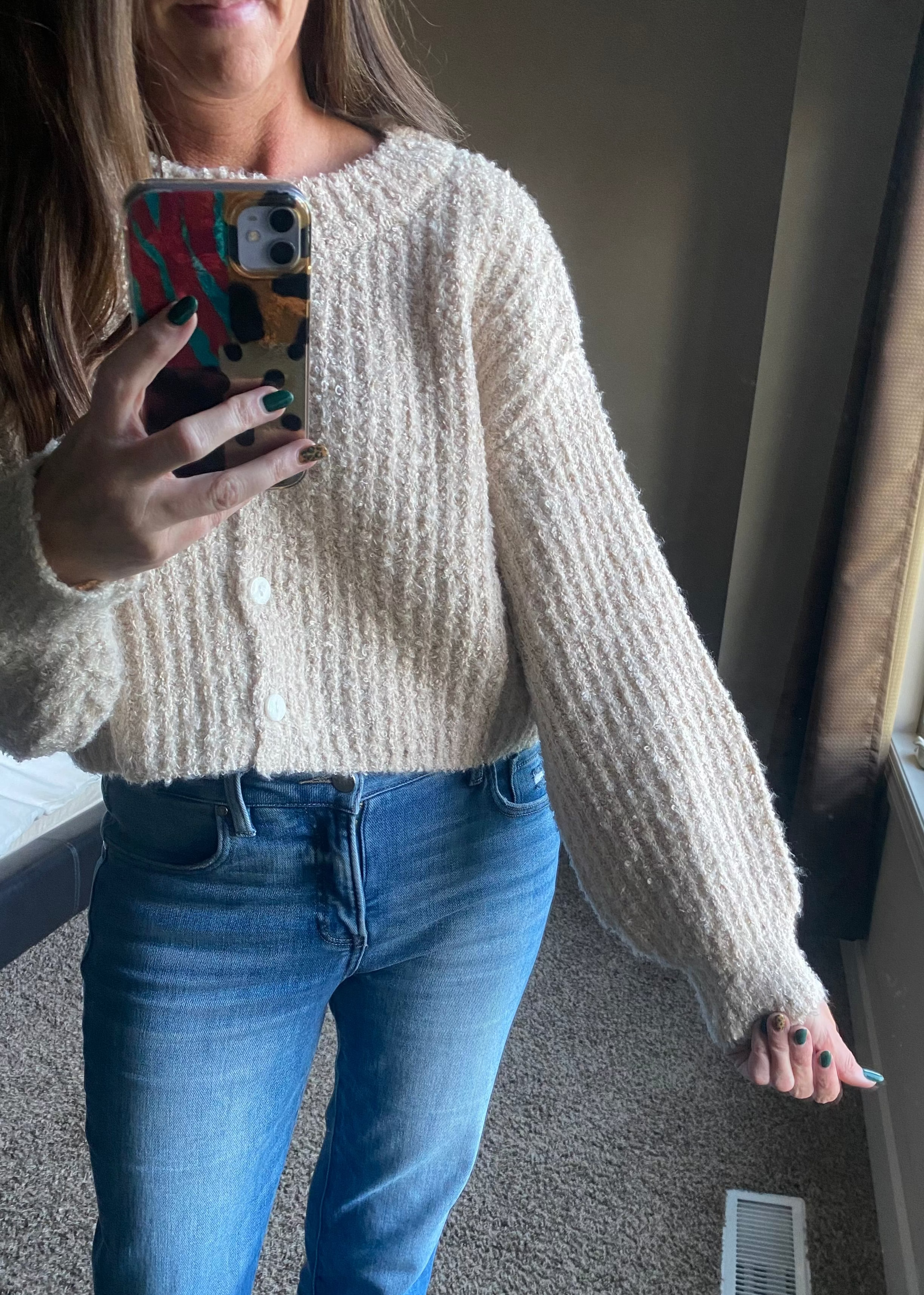 Fluffy Knit Button-Up Cardigan Sweater