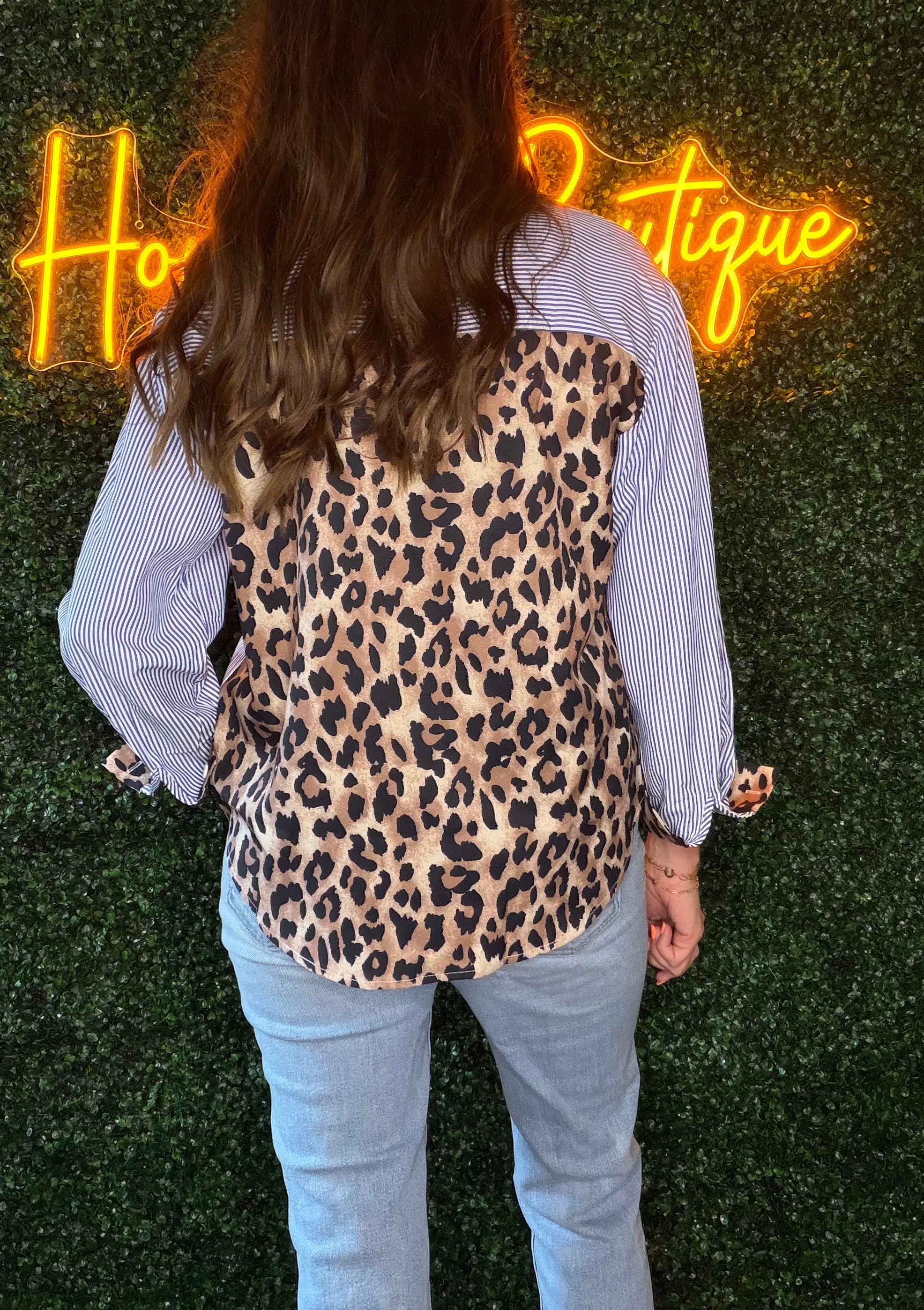 Leopard Patchwork Striped Top