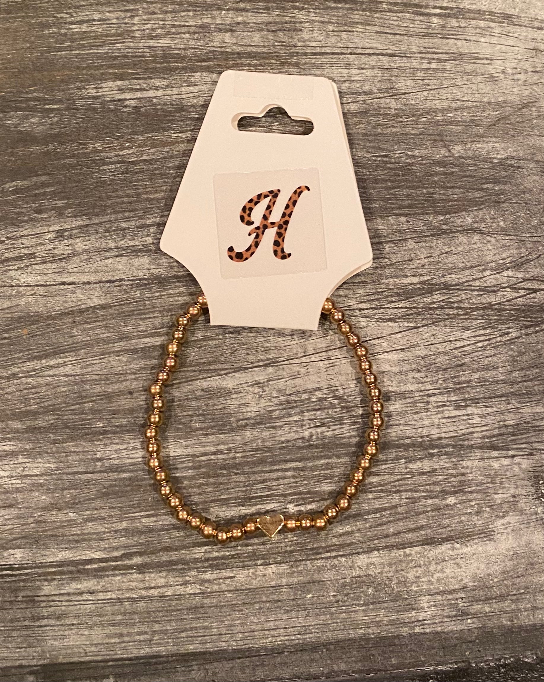 Heart Beaded Bracelet in Gold