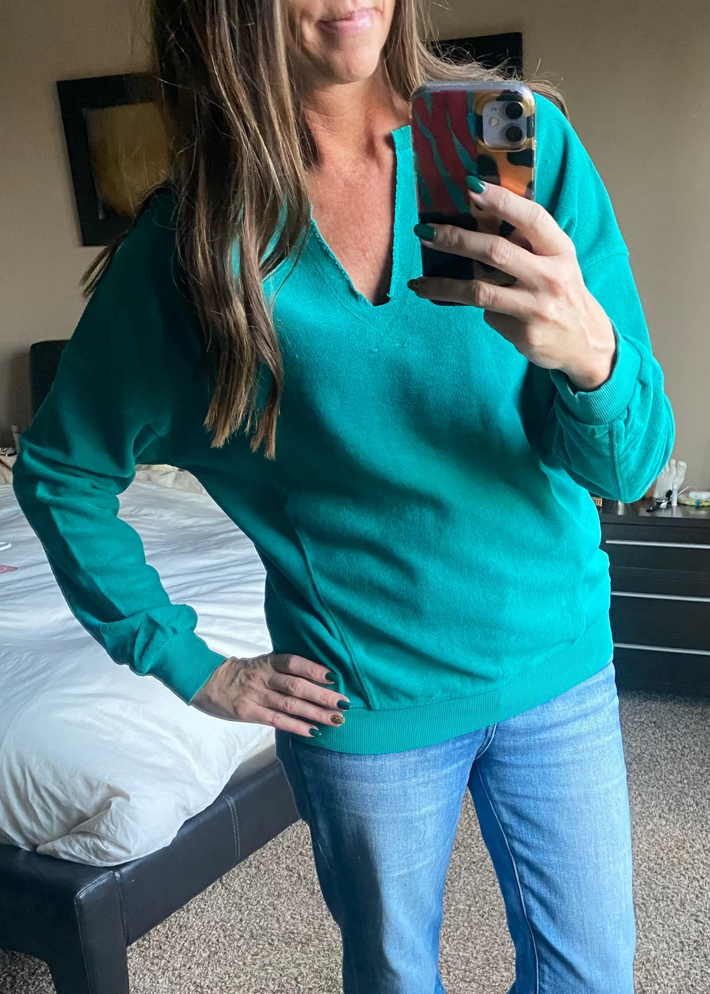 V Neck Teal Sweatshirt