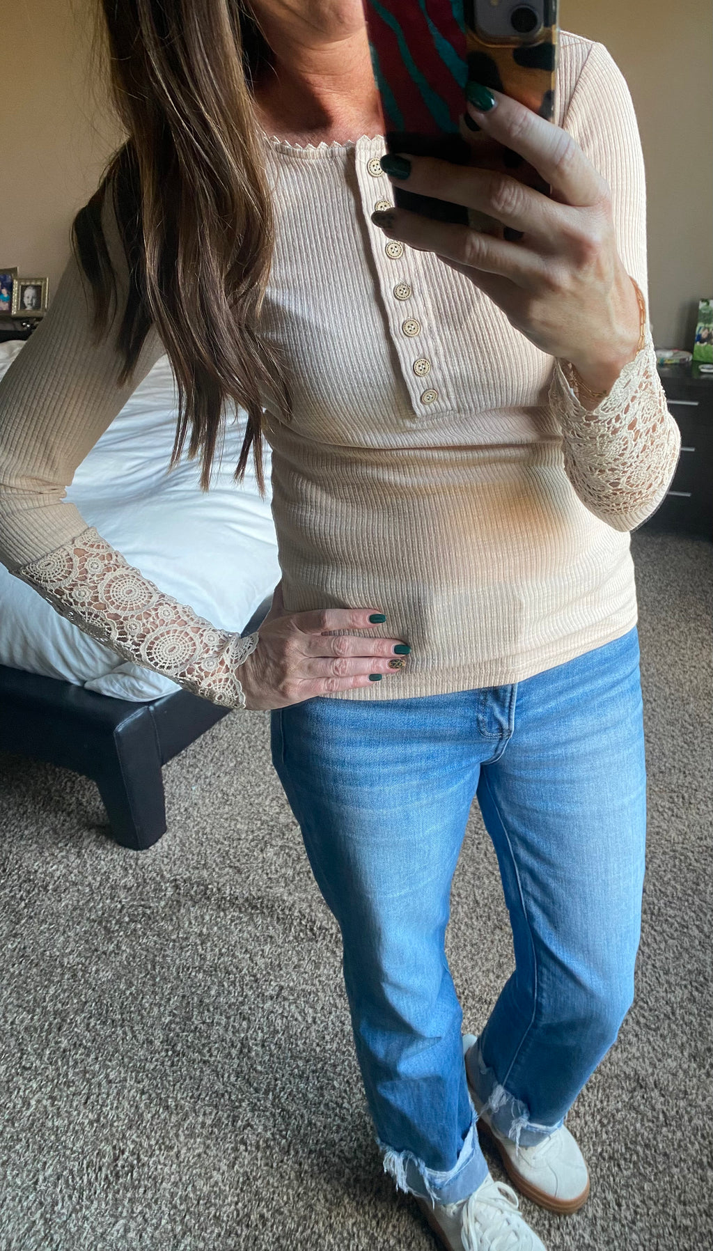 Crochet Lace Hem Sleeve Top