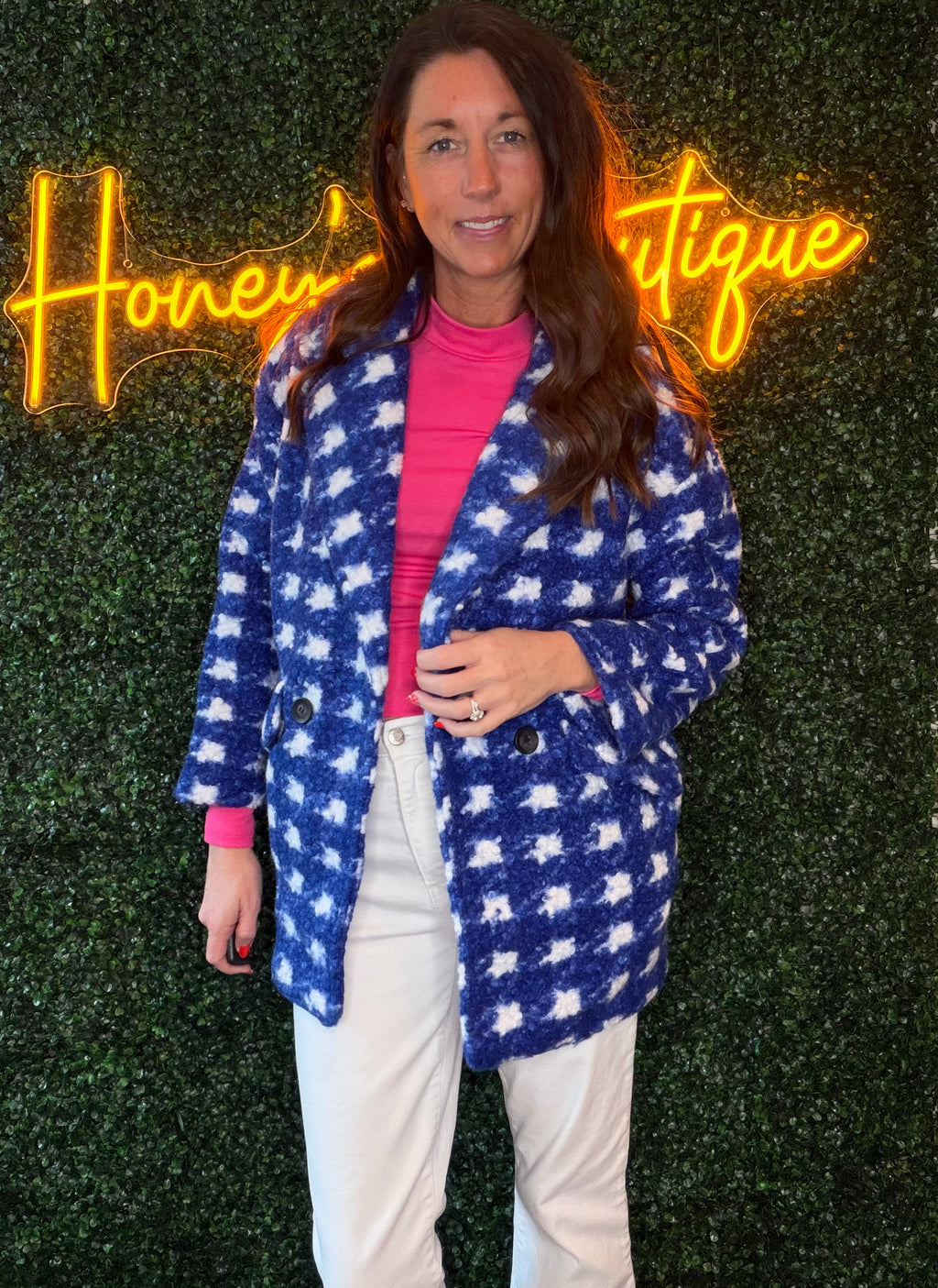 Blue Check Print Fleece Coat