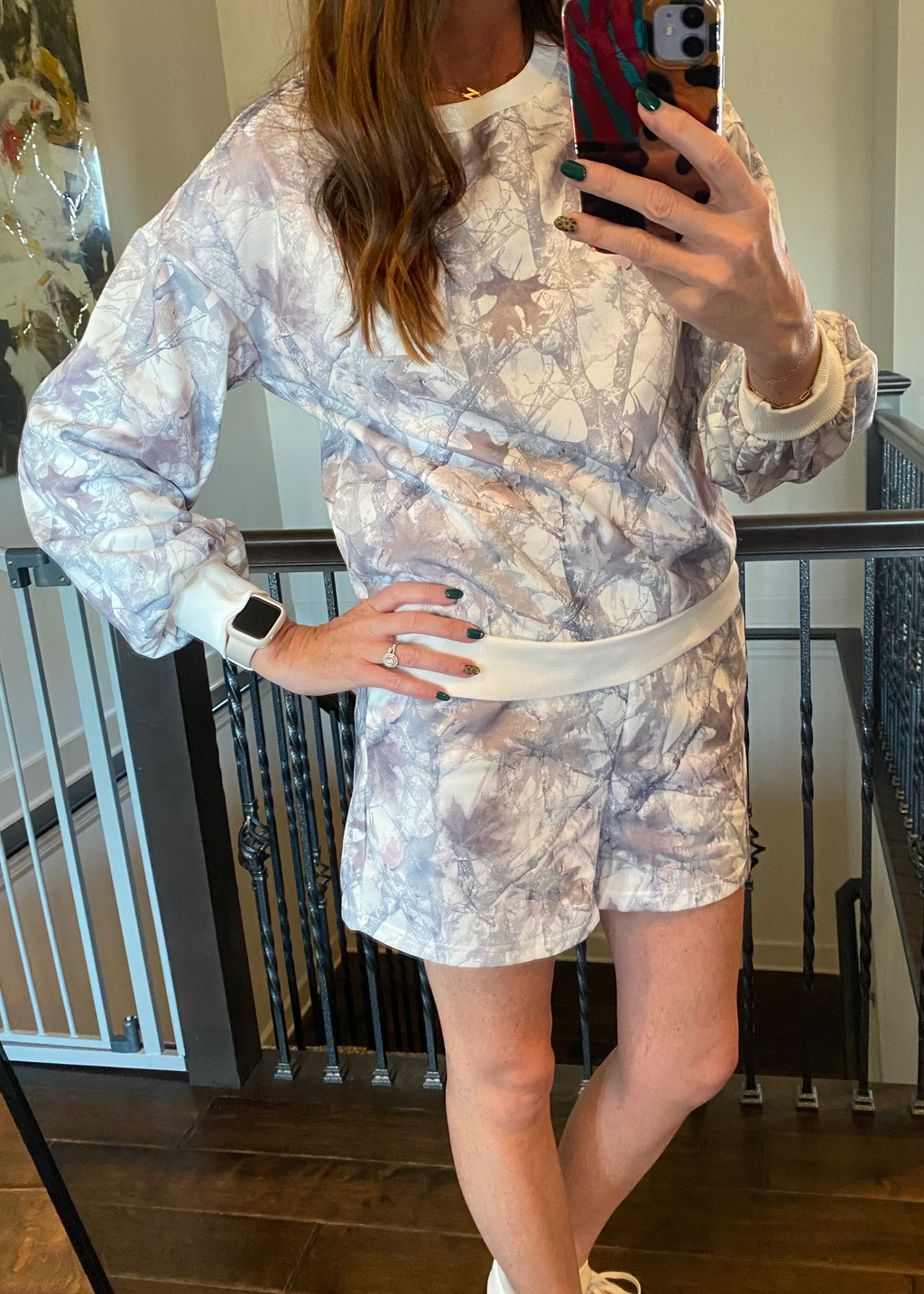 Camo Print Long Sleeve Top and Shorts Set