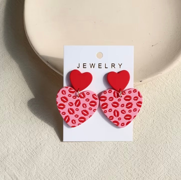 Red & Pink Kiss Heart Earrings