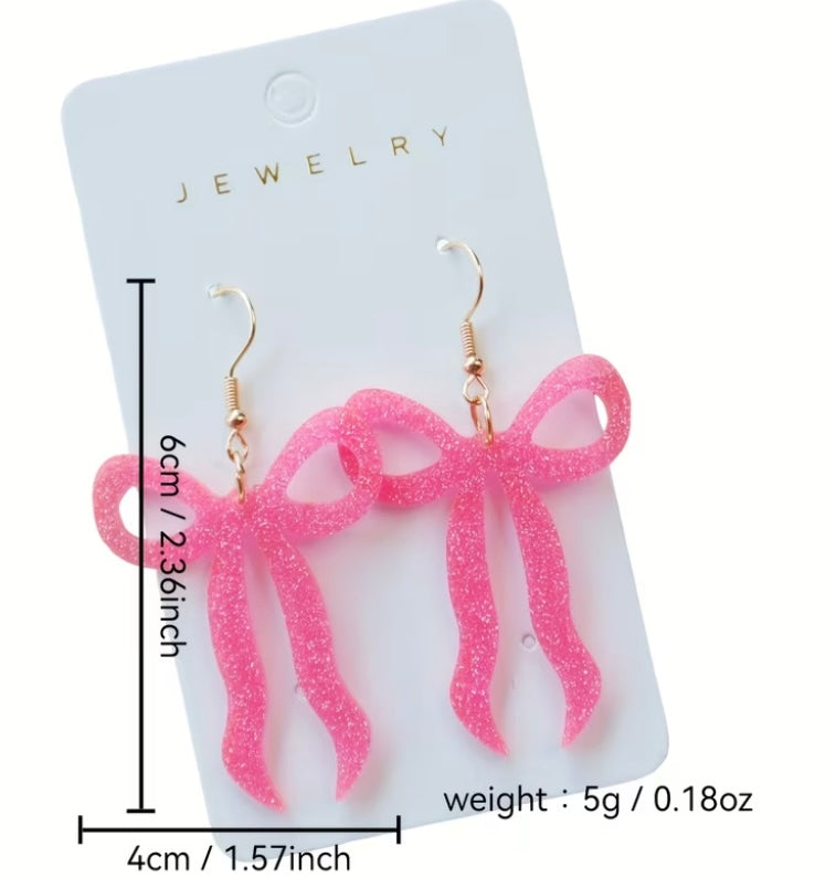 Pink Glitter Acrylic Bow Earrings