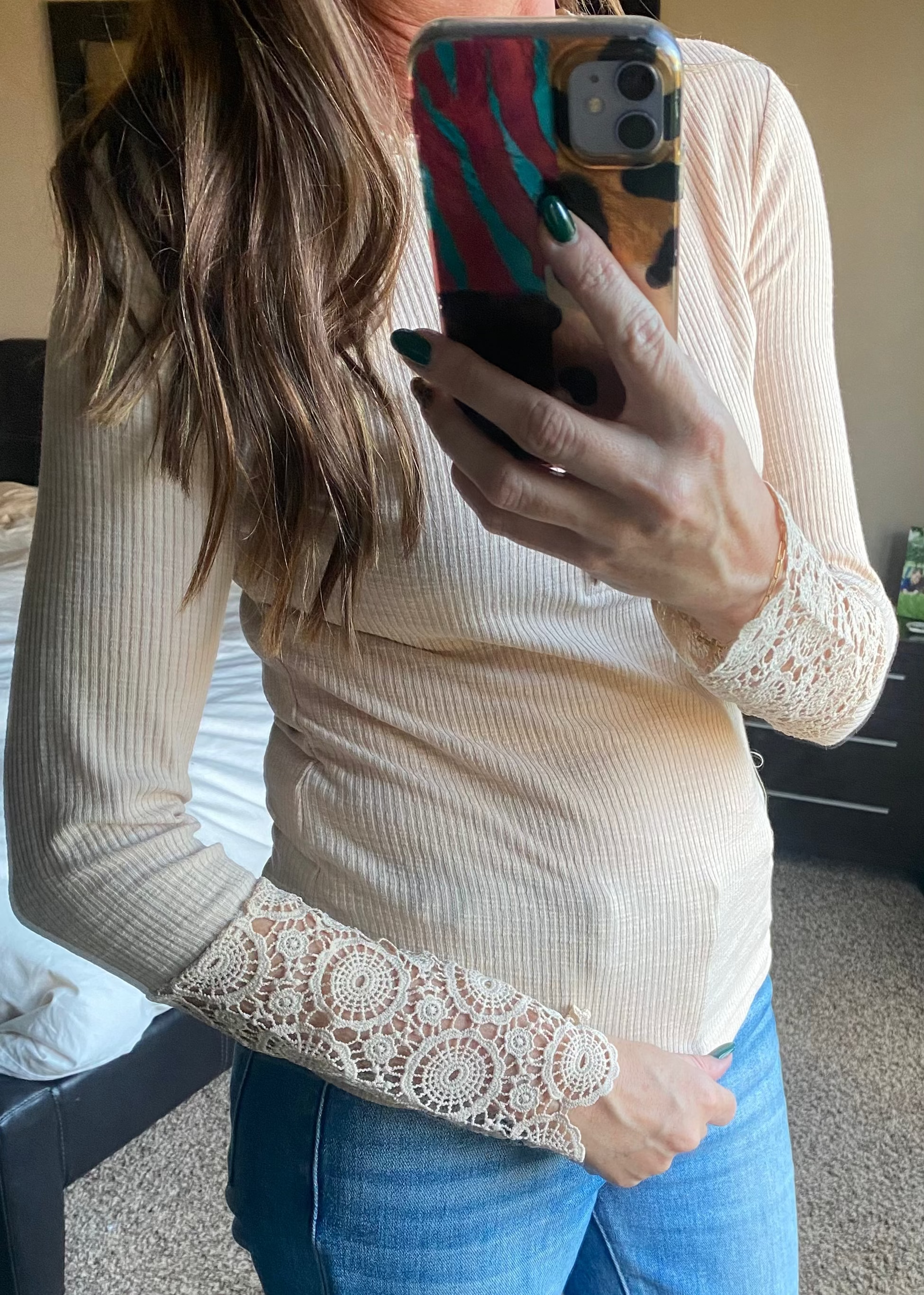 Crochet Lace Hem Sleeve Top