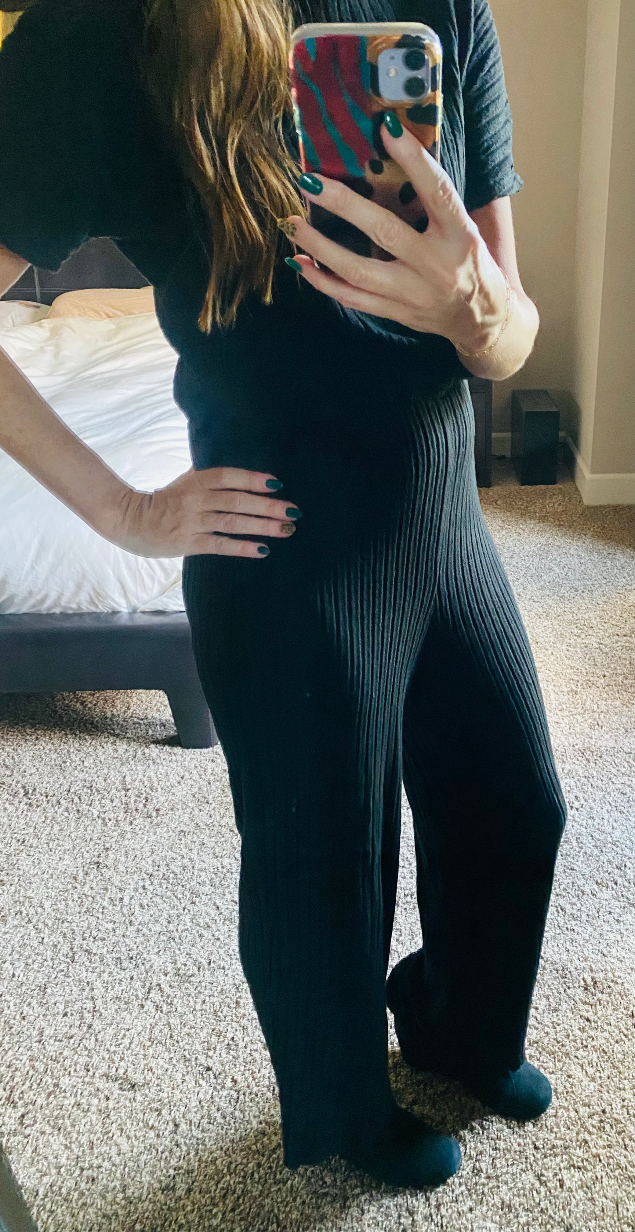 Black Ribbed Keyhole Wide Leg Jumpsuit