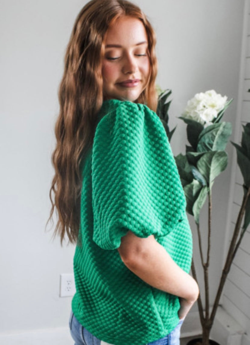 Green Puff Sleeve Top