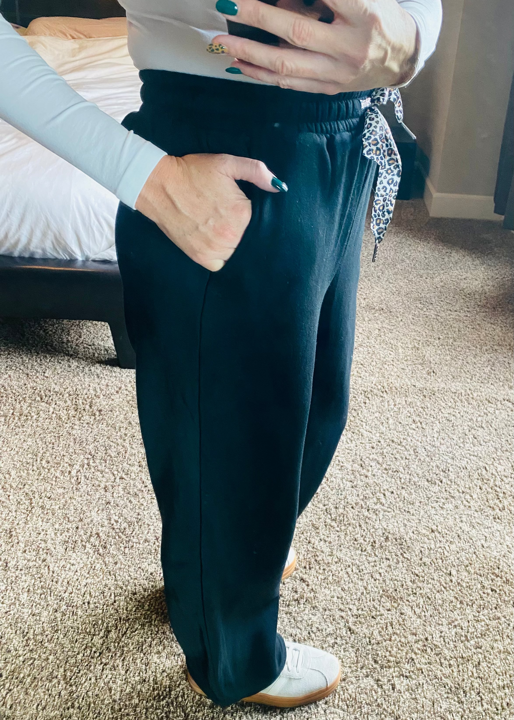Fleece Lined Leopard Drawstring Pants