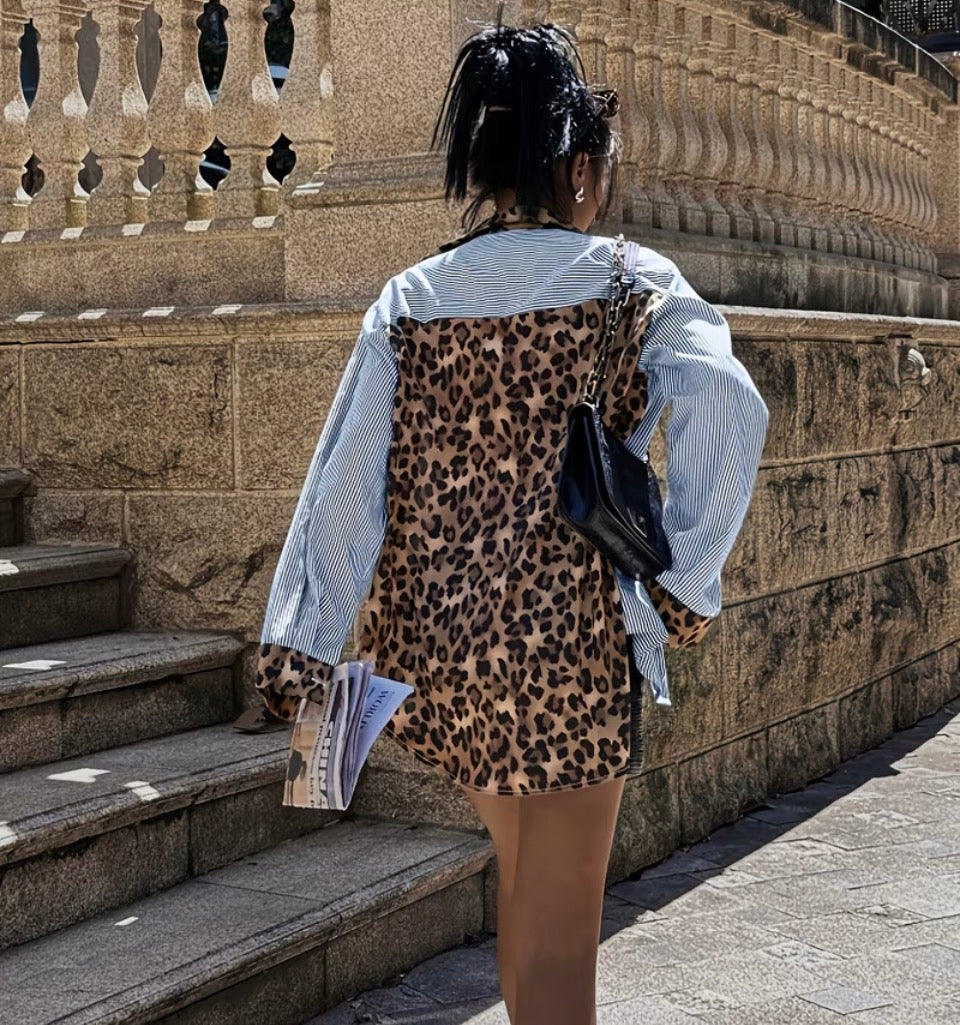 Leopard Patchwork Striped Top
