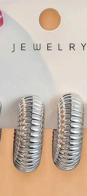 Lightweight Silver Ripple Hoops