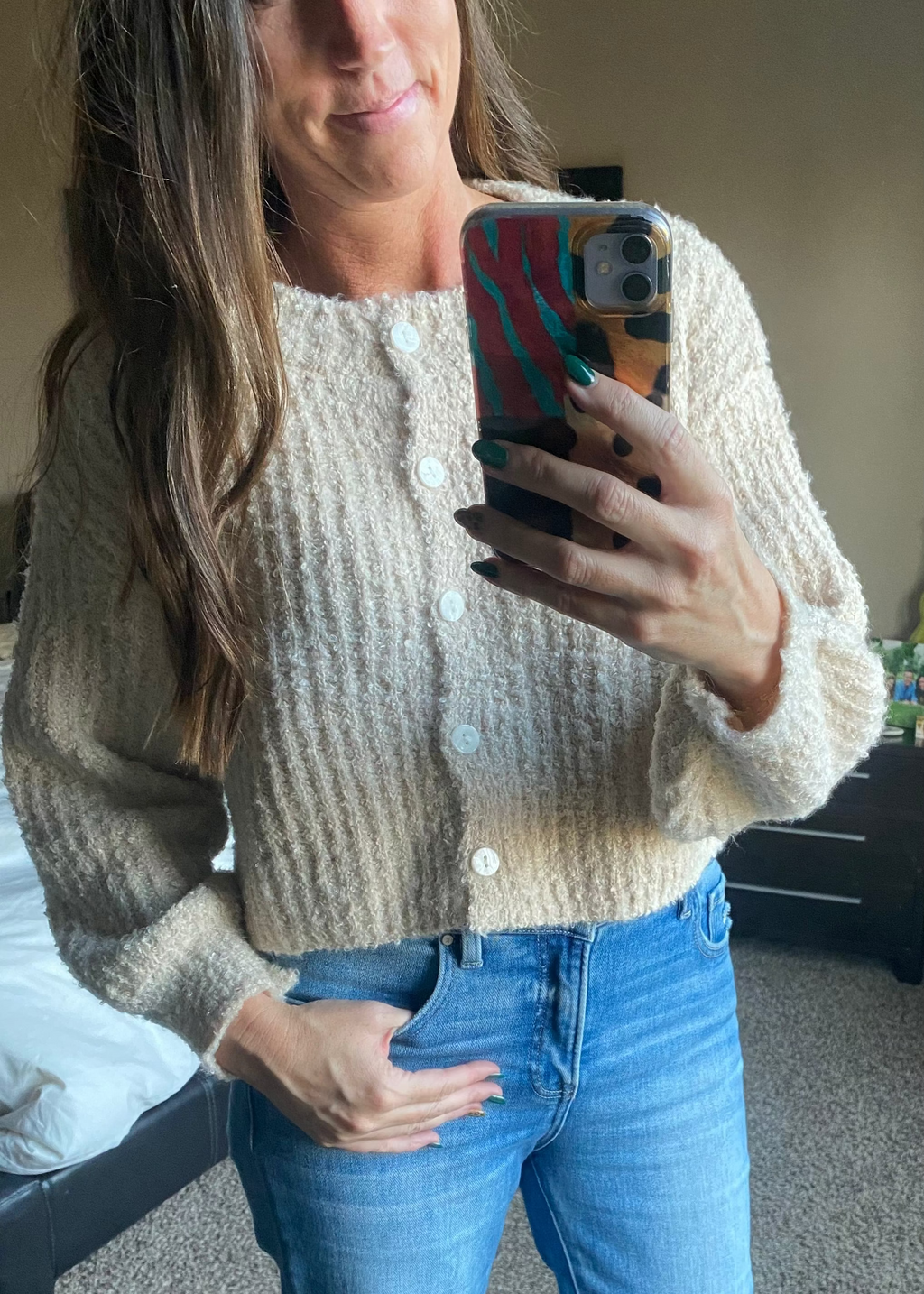 Fluffy Knit Button-Up Cardigan Sweater