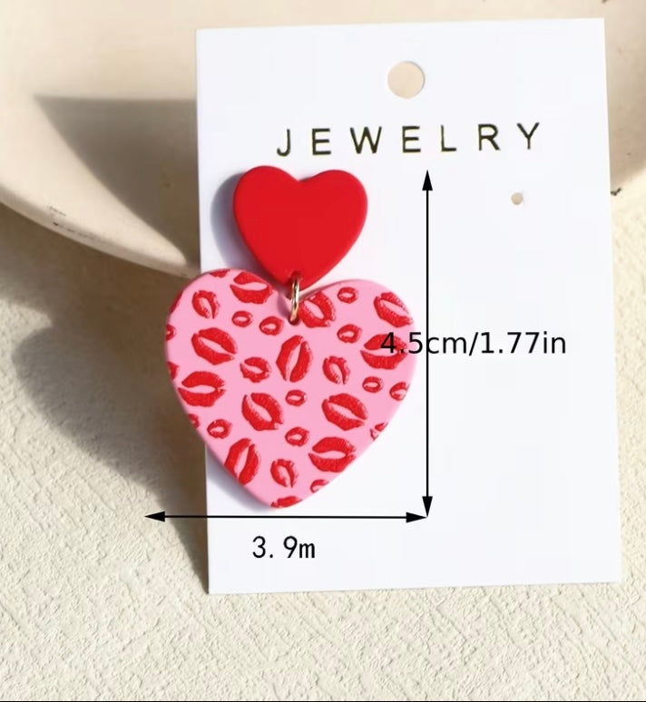 Red & Pink Kiss Heart Earrings