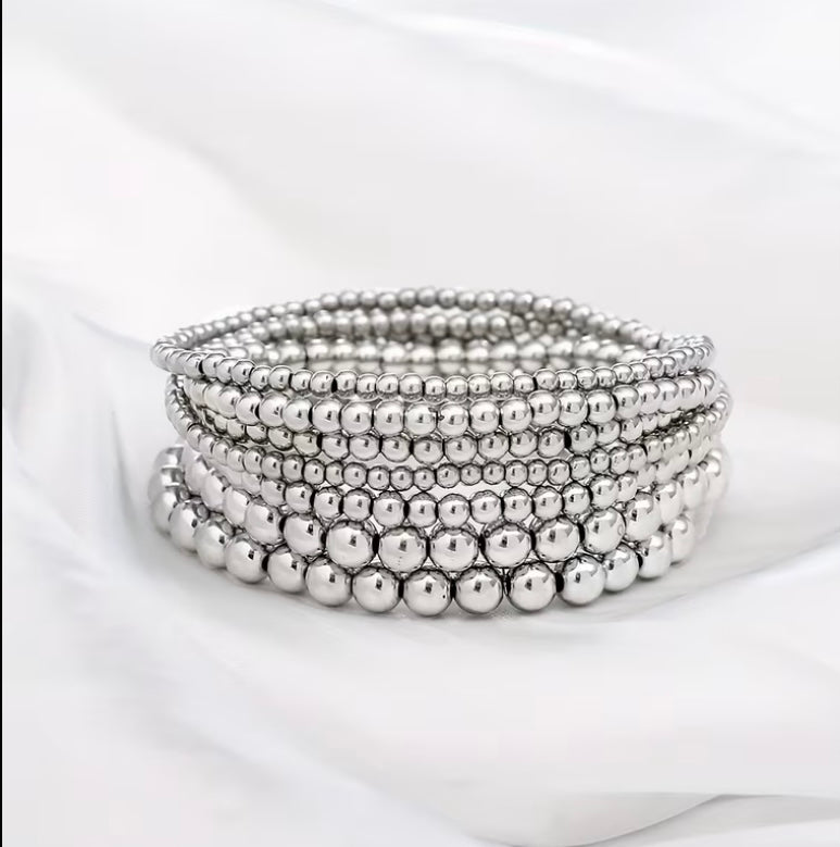 Silver Beaded Multi-Bracelets