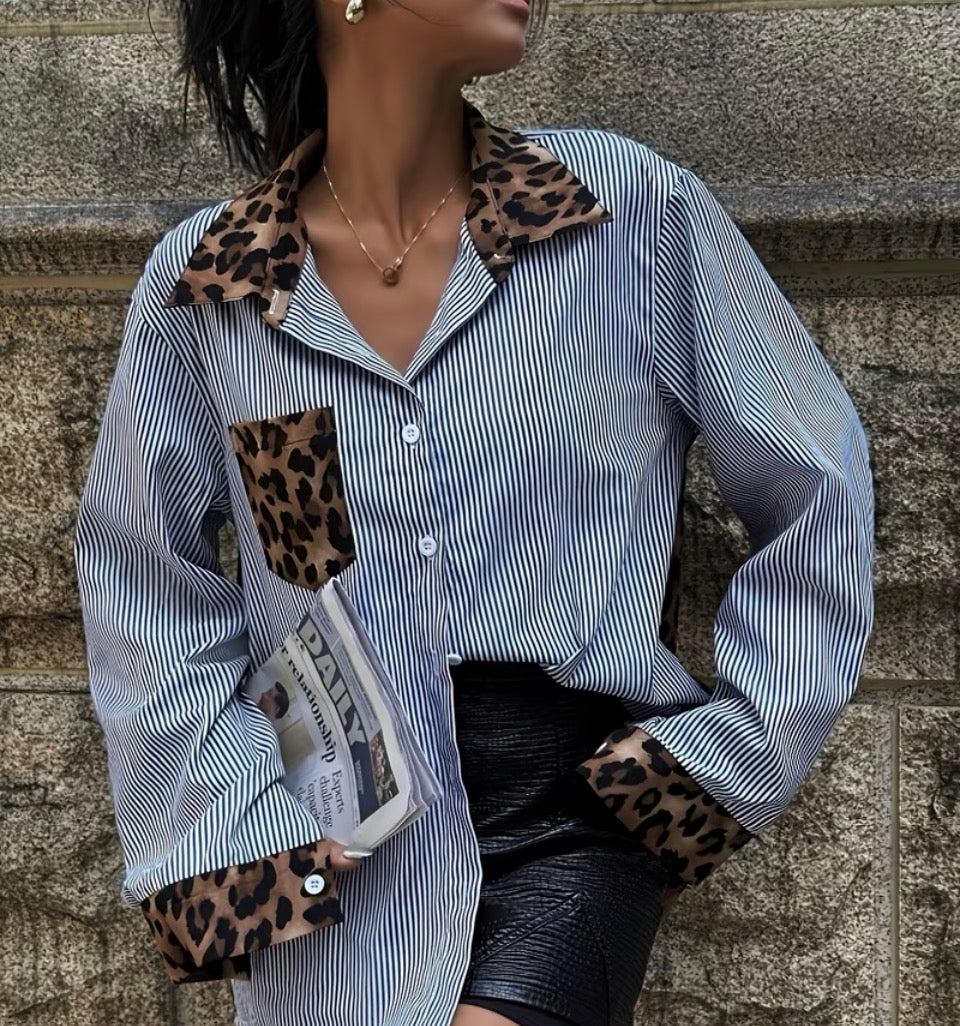 Leopard Patchwork Striped Top