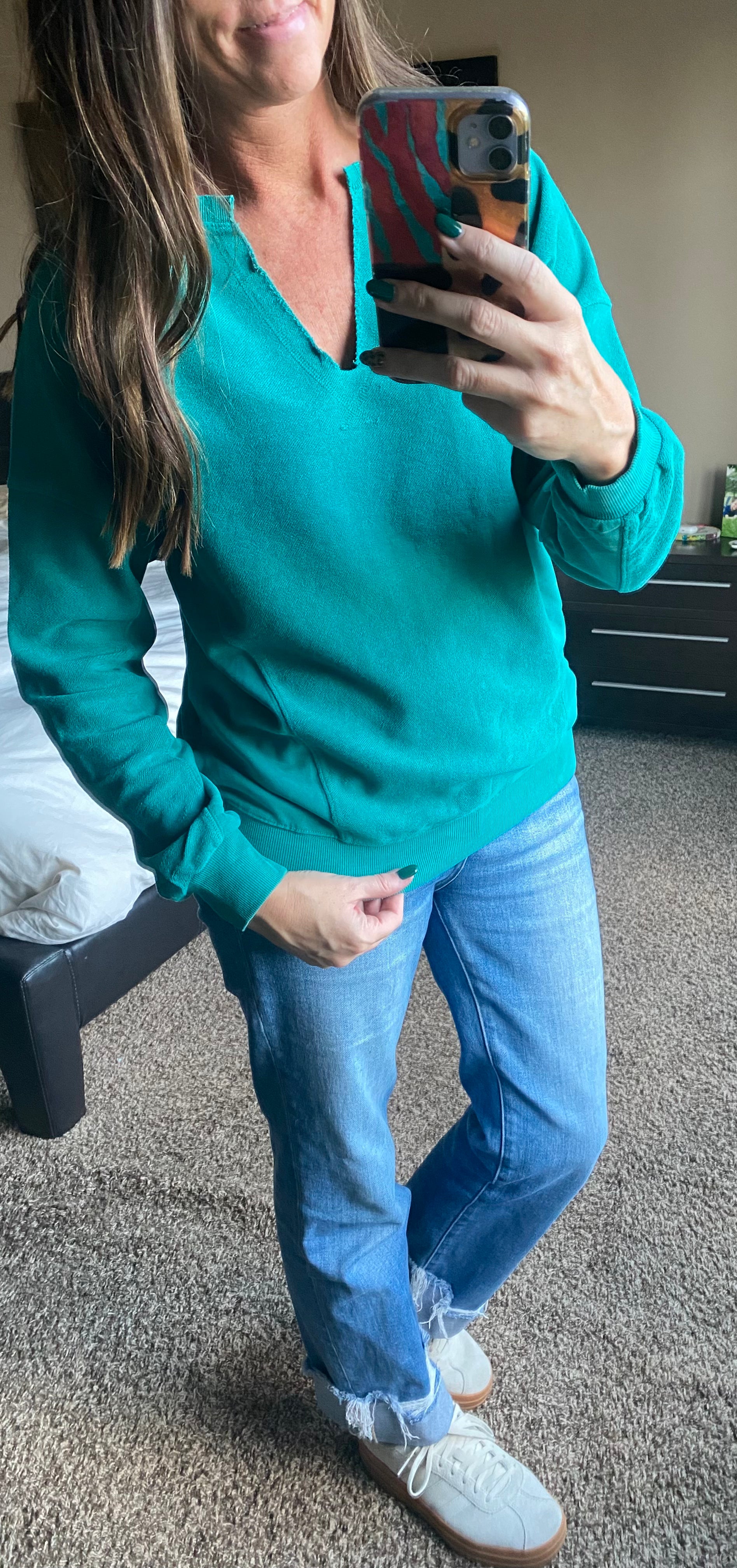 V Neck Teal Sweatshirt