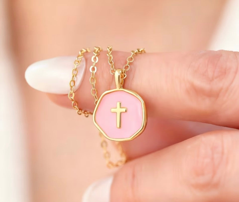 Pink Cross Necklace