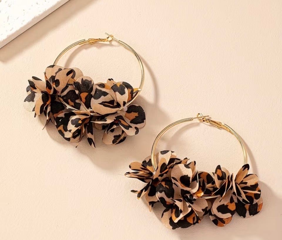 Leopard Flower Hoops