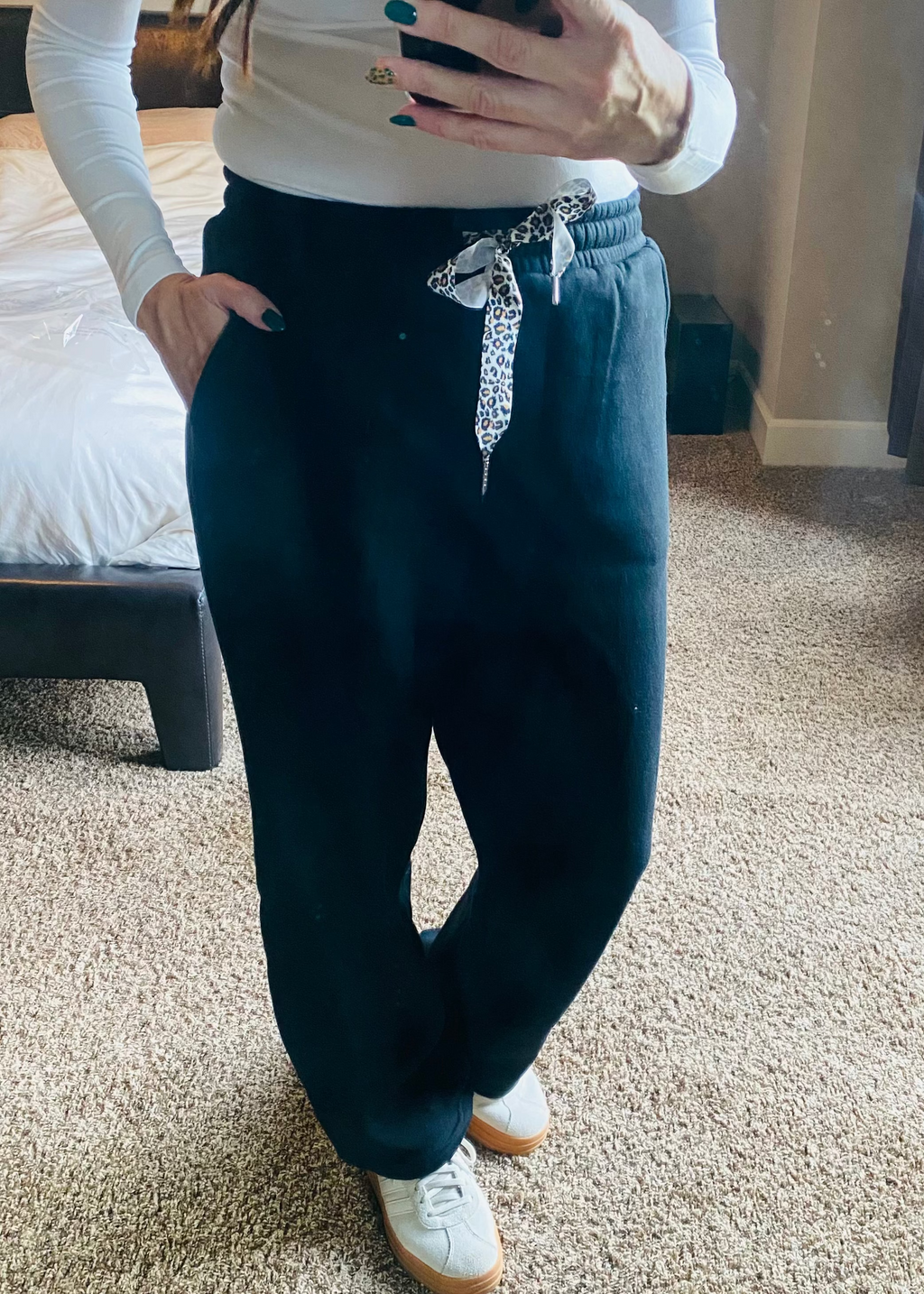 Fleece Lined Leopard Drawstring Pants