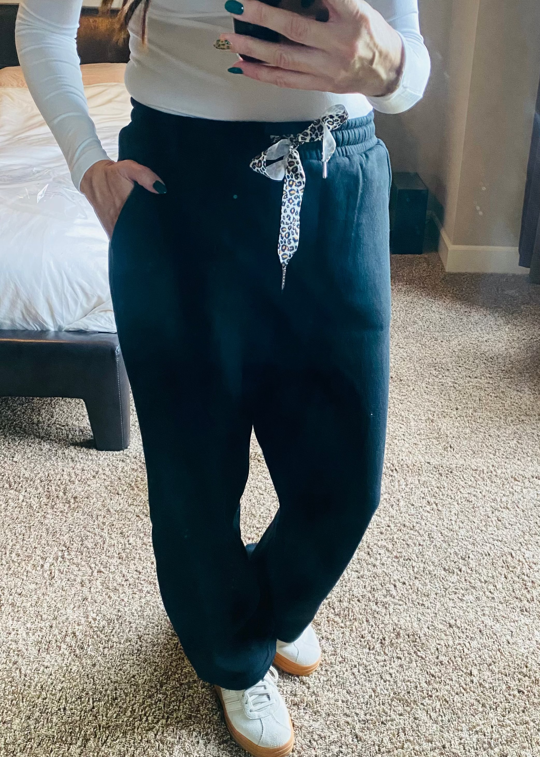 Fleece Lined Leopard Drawstring Pants