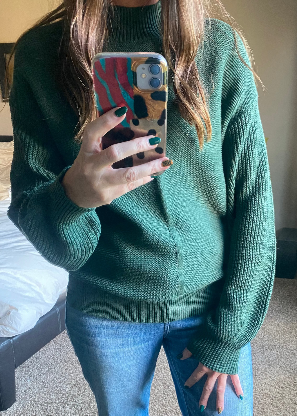 Green Front Seam Drop Shoulder Sweater (SALE)
