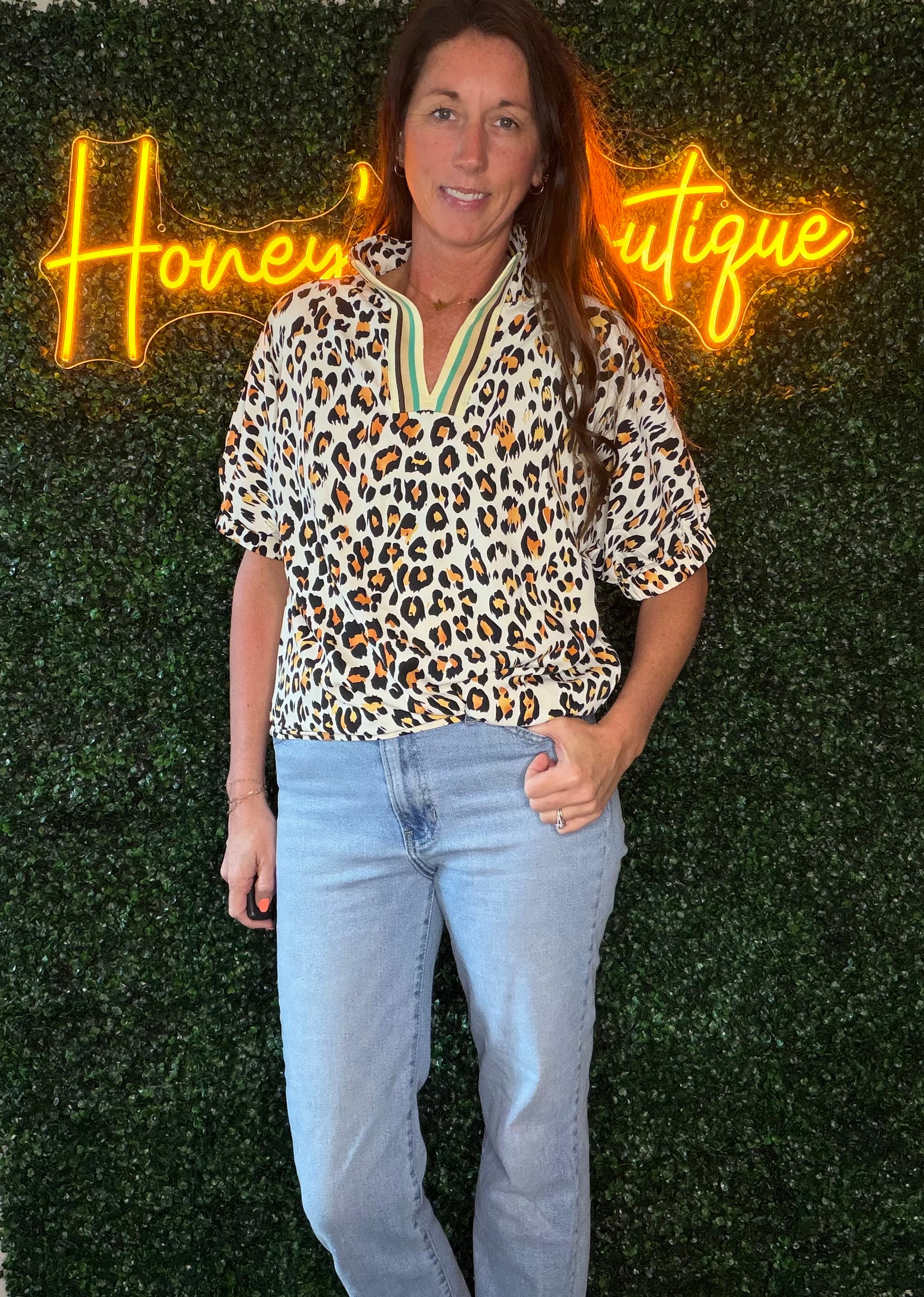 Leopard Color Block Blouse