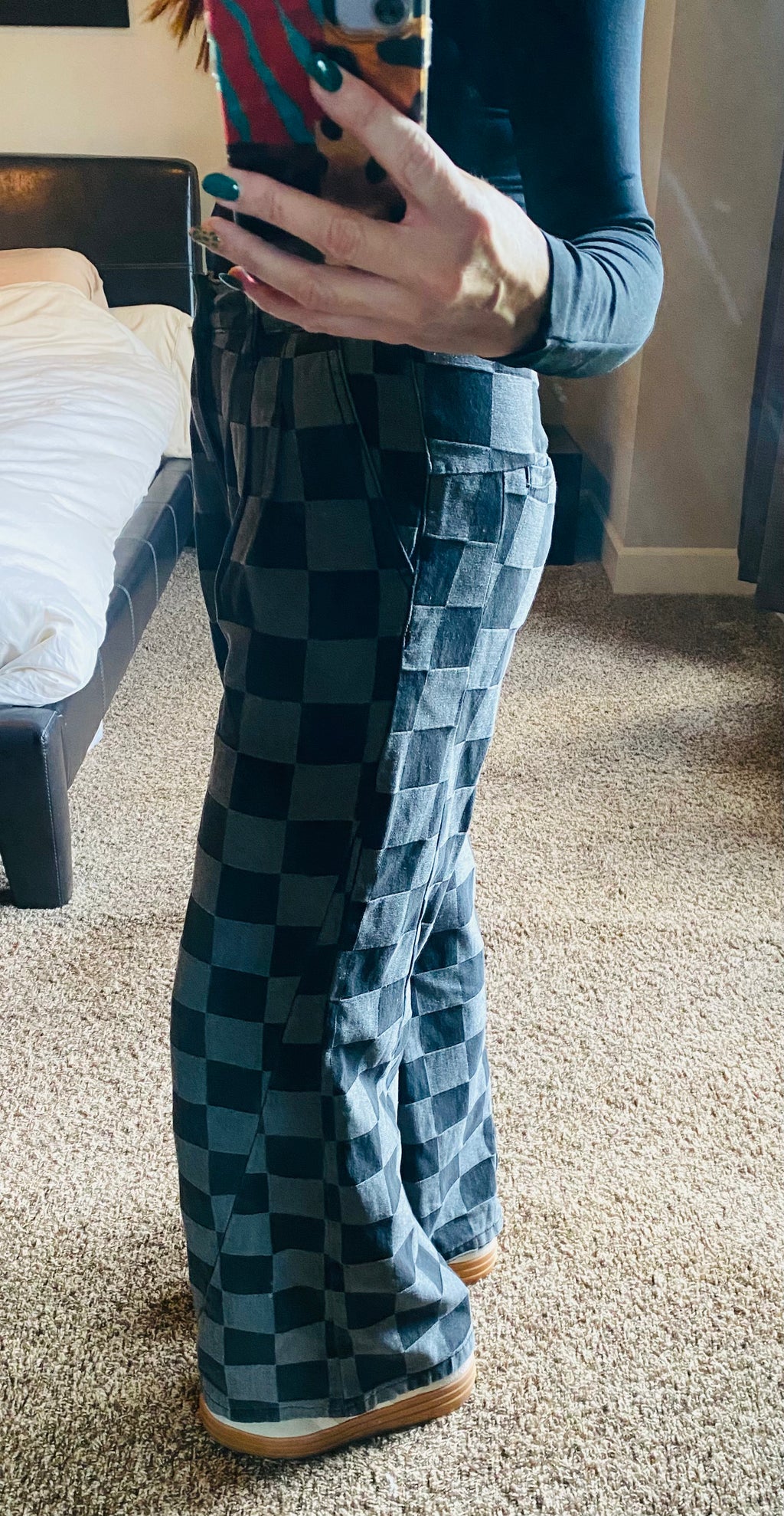 Checkered Wide Leg Jeans