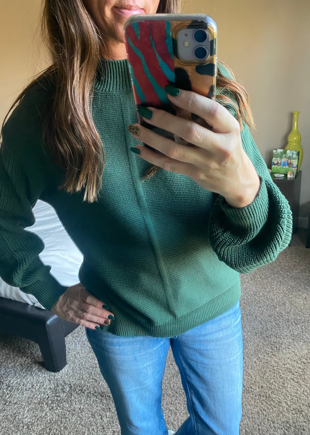 Green Front Seam Drop Shoulder Sweater (SALE)