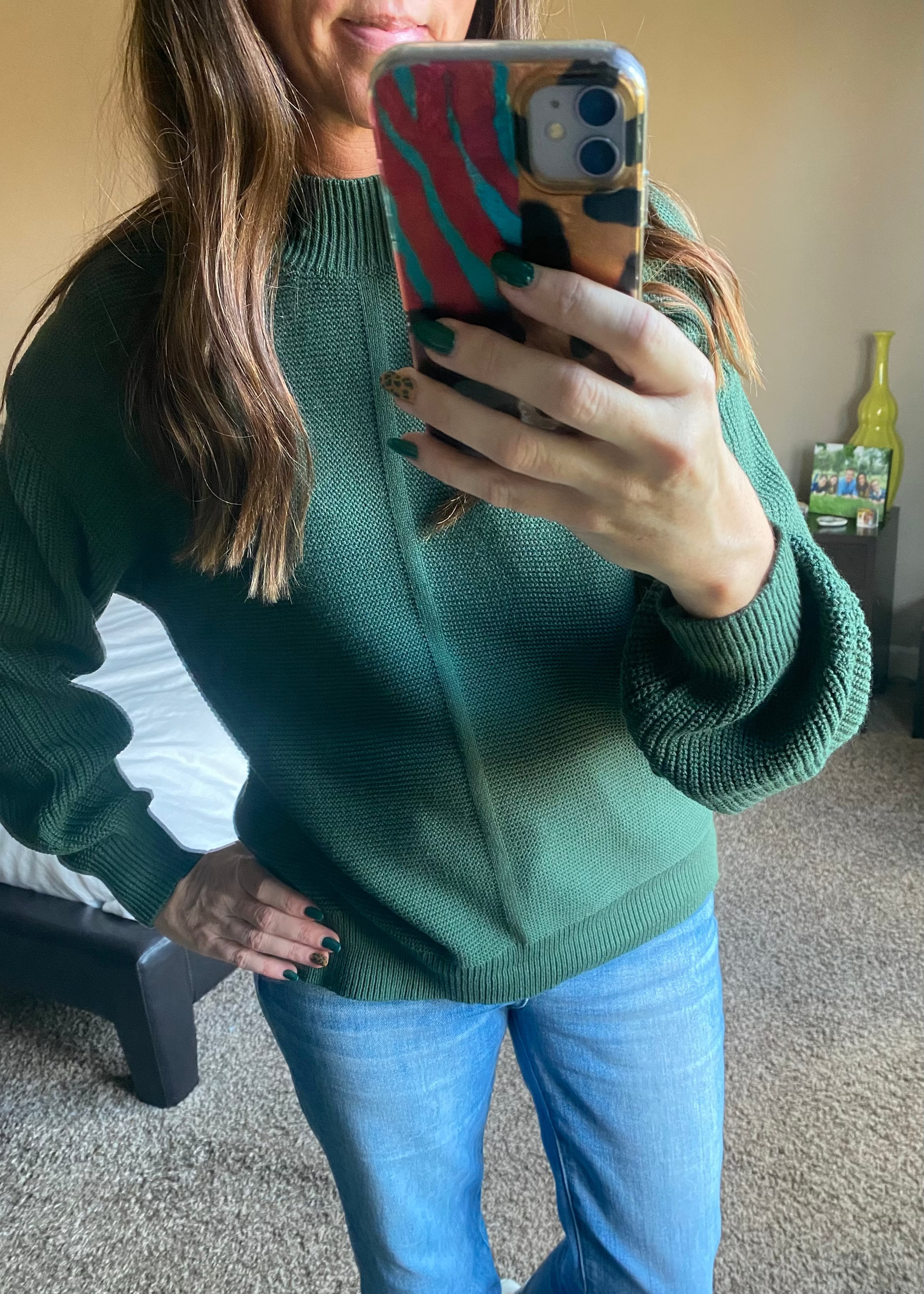 Green Front Seam Drop Shoulder Sweater (SALE)