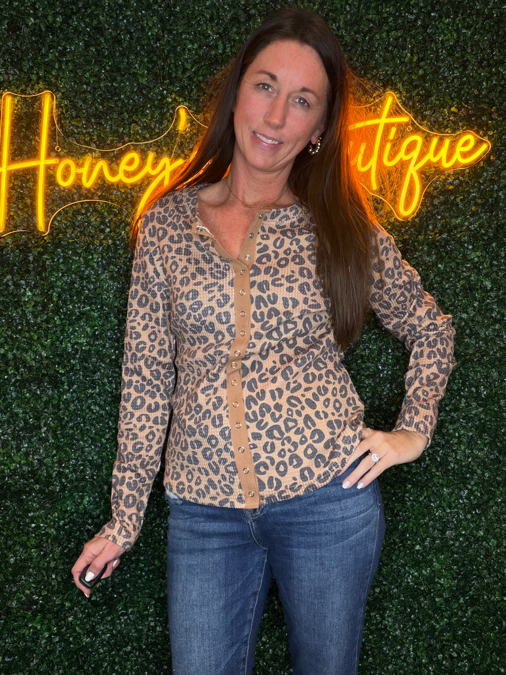 Kori Snap Cheetah Waffle Top
