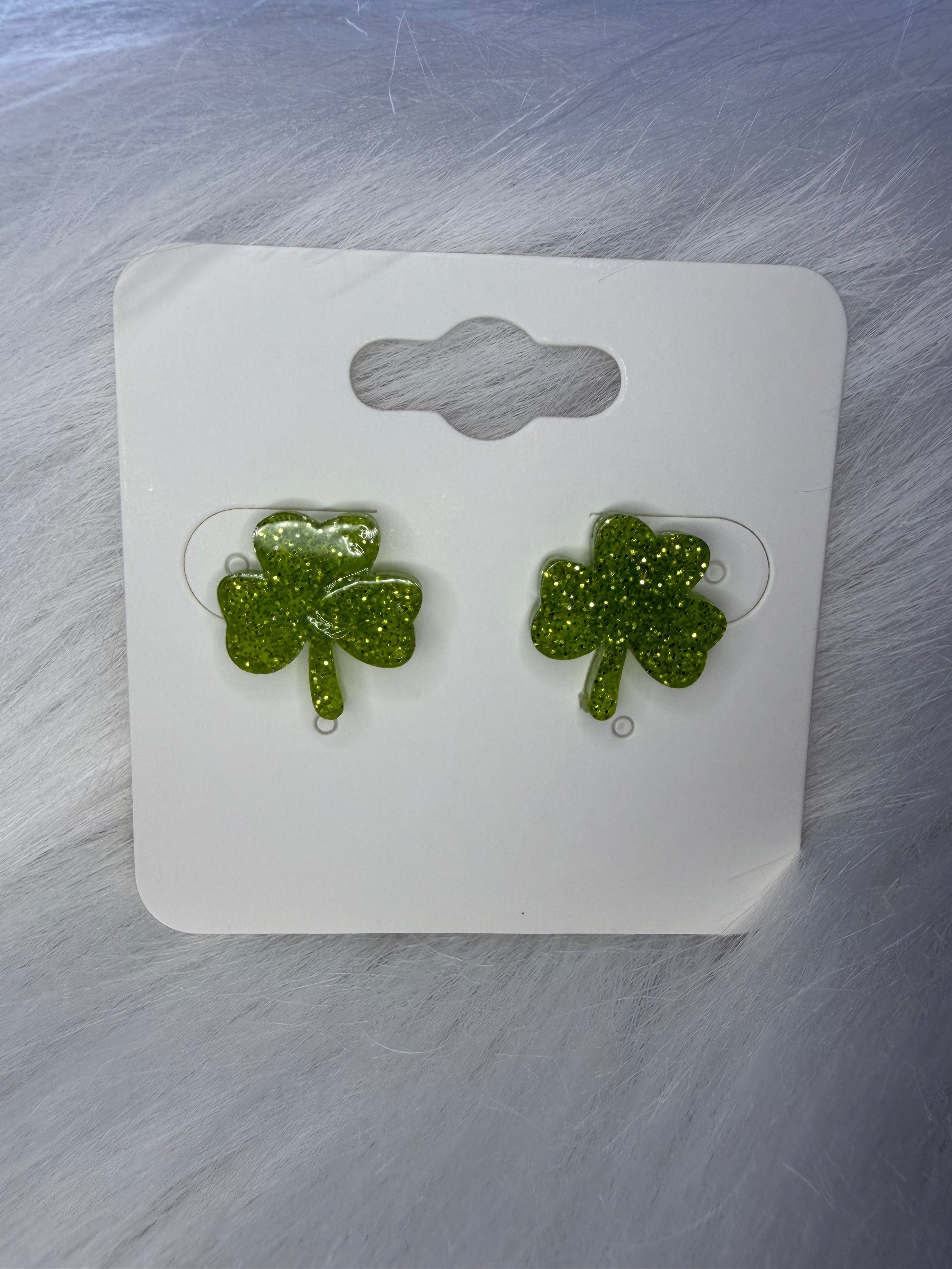 Light Green Glitter Clover Studs