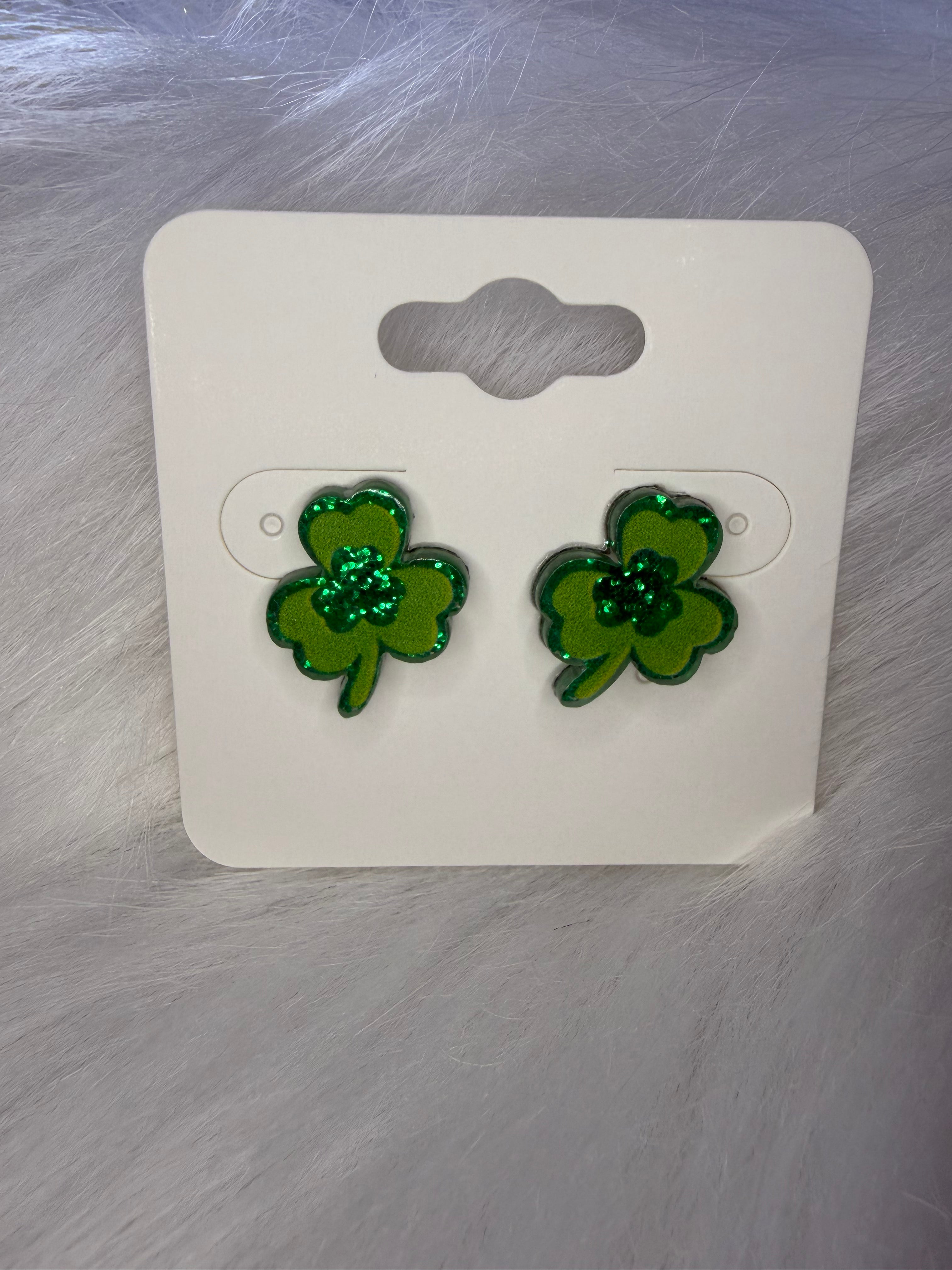 Double Green Clover Studs