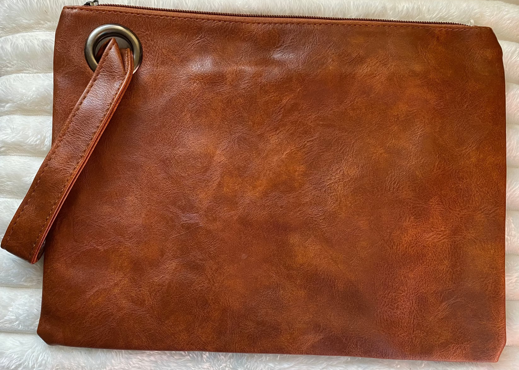 Brown Vintage Leather Oversized Clutch Bag