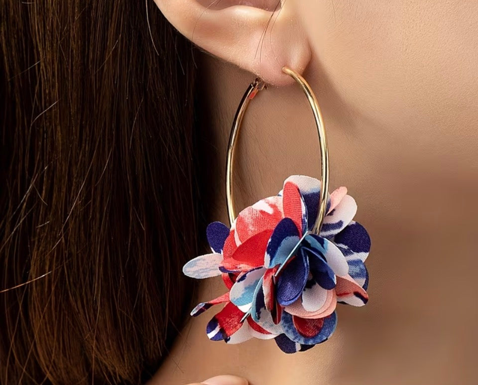 Red White & Blue Flower Hoops