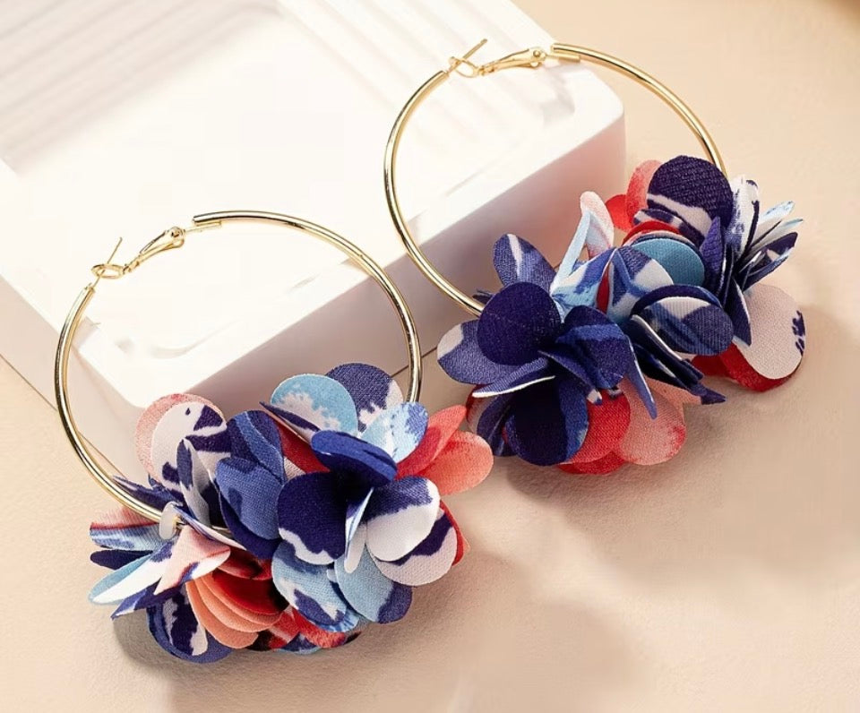 Red White & Blue Flower Hoops