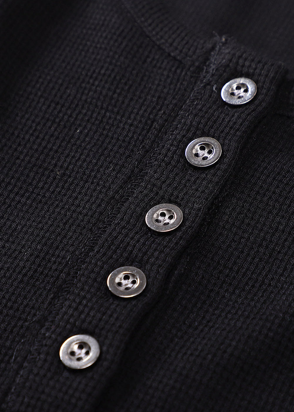 Black Waffle Knit Henley Top (SALE)