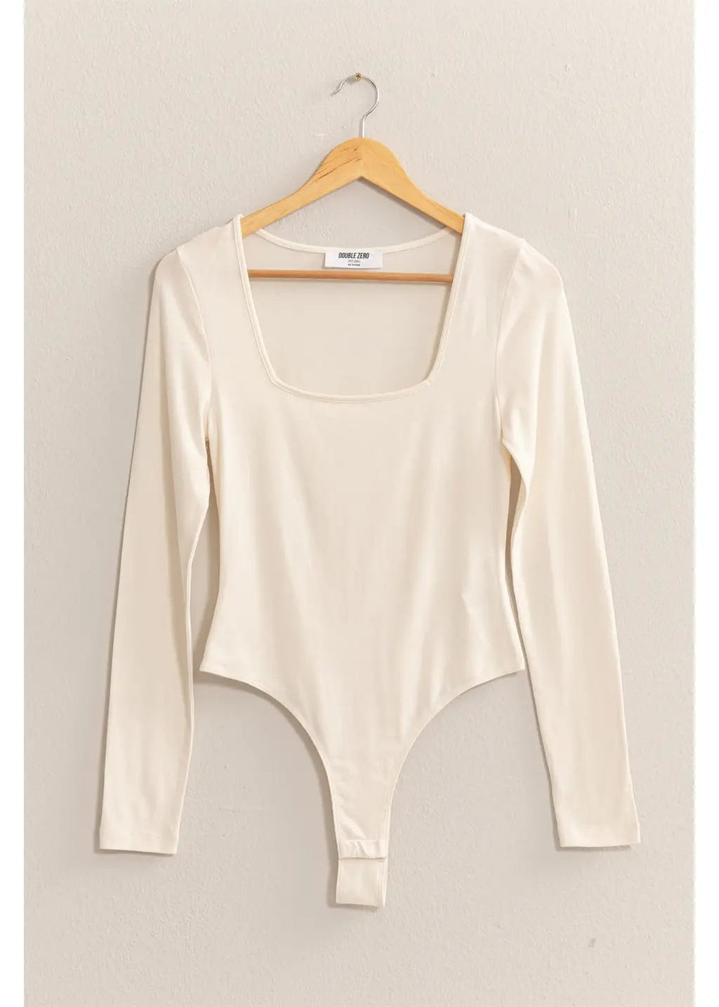 Square Neck Long Sleeve Bodysuit in Cream