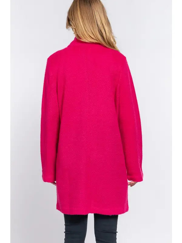 High Neck Button Down Coat in Fuchsia