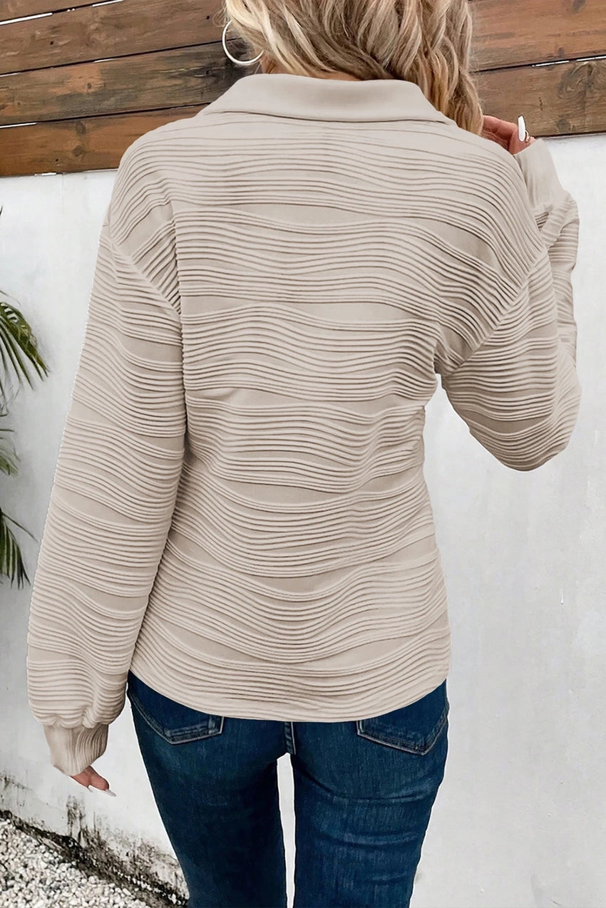 Parchment Textured Zip V Neck Pullover