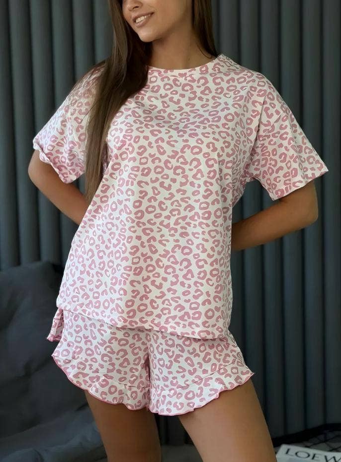 Pink Leopard Print Pajama Set