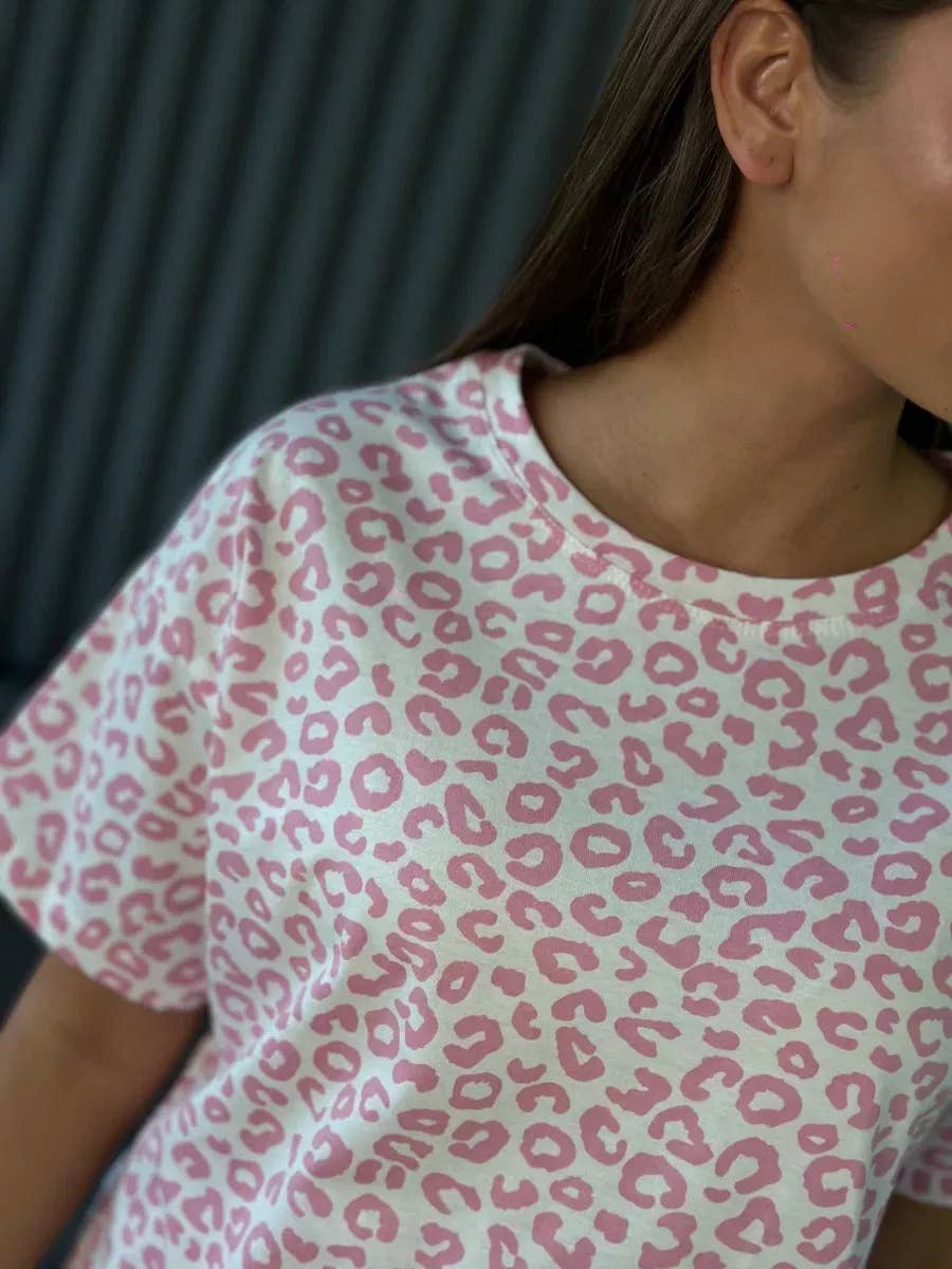 Pink Leopard Print Pajama Set