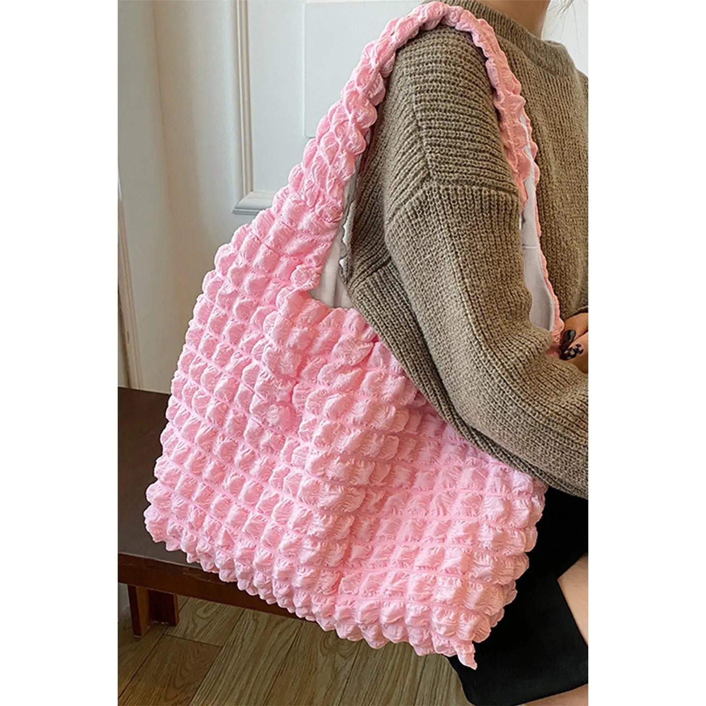 Pink Bubble Textured Large Tote Bag